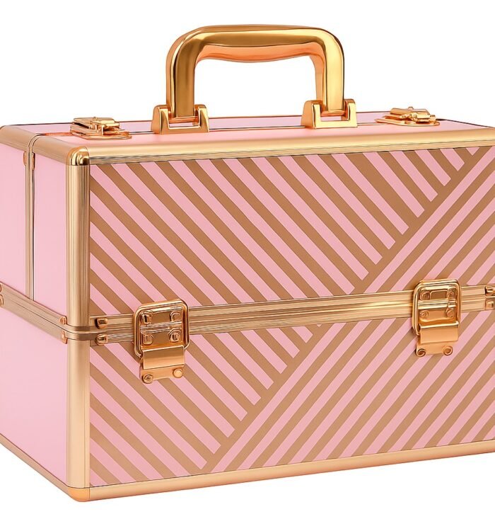 Stripes Vanity Box Cosmetics Organizer – Pink with Rose Gold Accent