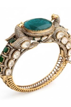 Victorian Polish Peacock Empress Kada Bracelet - Emerald