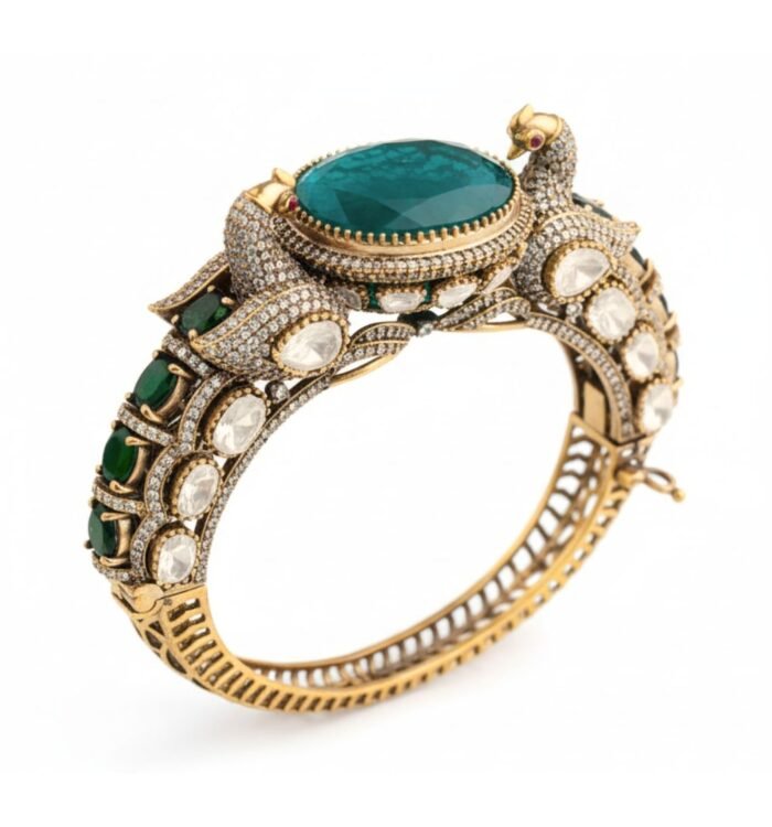 Victorian Polish Peacock Empress Kada Bracelet – Emerald
