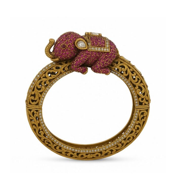 Elephant Motif Ruby Kada Bracelet