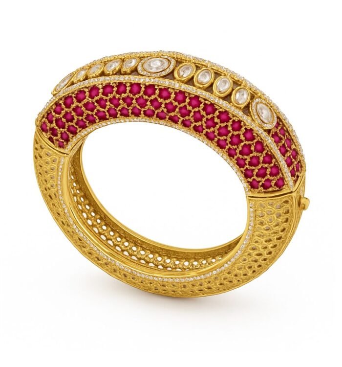 Antique Gold Ruby Stone Bracelet with Polki Diamonds
