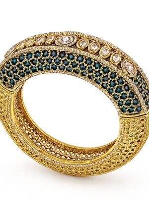 Antique Gold Emerald Stone Bracelet with Polki Diamonds