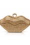 Golden Rhinestone Lips Clutch Bag