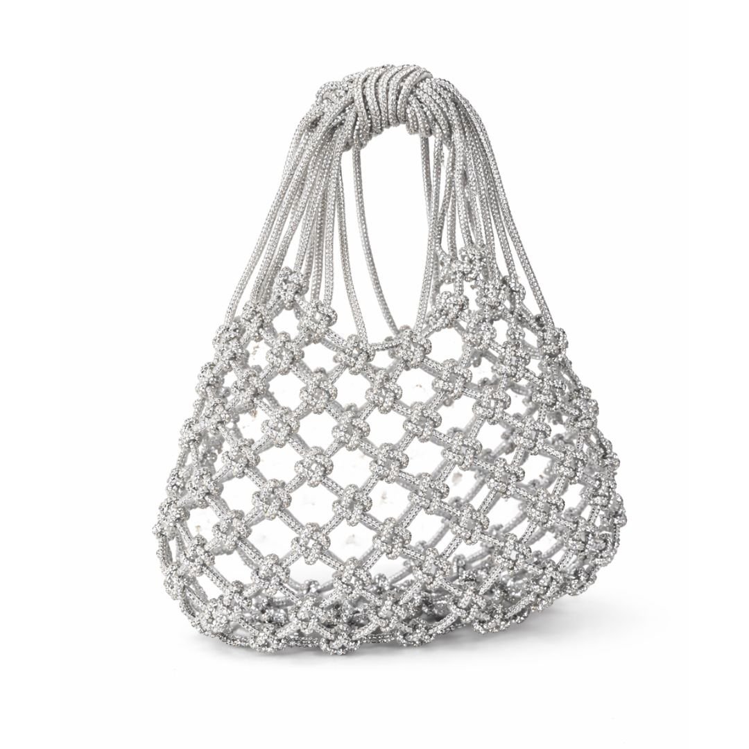 Luxury Rhinestone Beaded Mobile Purse – Silver