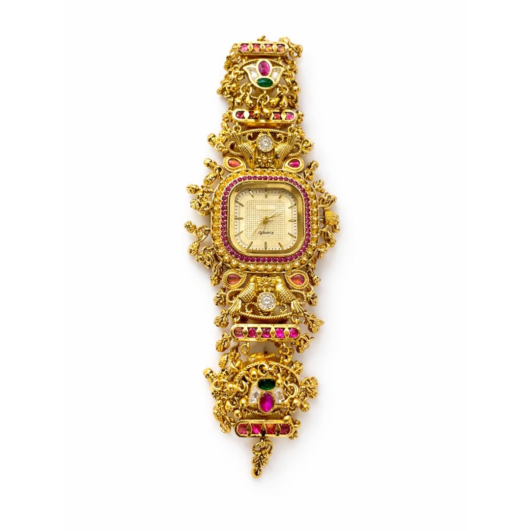 Heritage Jewellery Golden Kundan Watch – White Dial