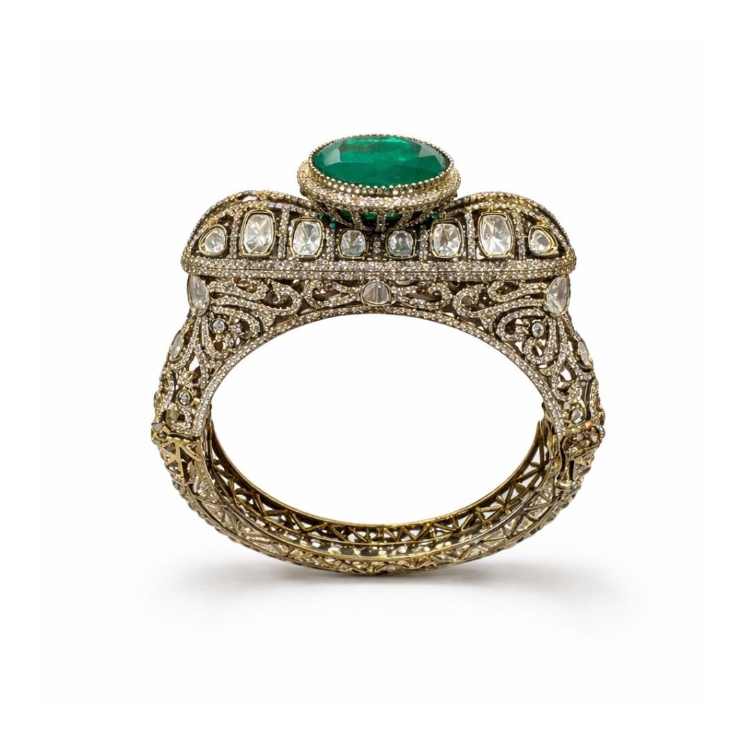Maharani Emerald Crown Kada Bracelet
