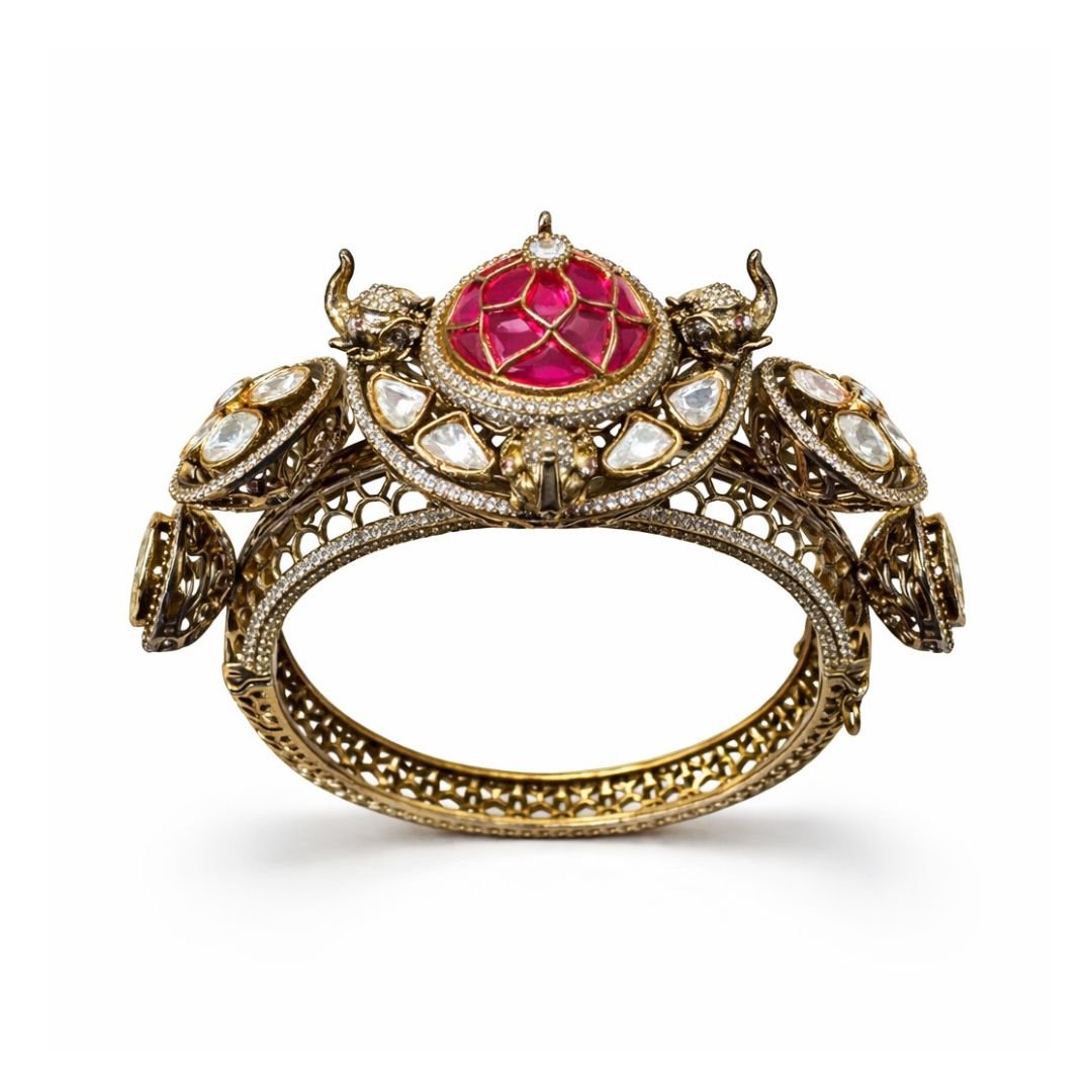 Maharani Ruby Stone Elephant Motif Bracelet