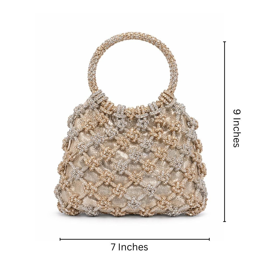 Rhinestone Party Clutch Bag - Golden Silver - Image 2