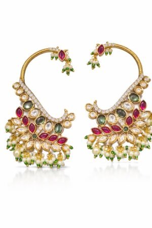 Ruby Green Kundan Kaan Phool Earrings