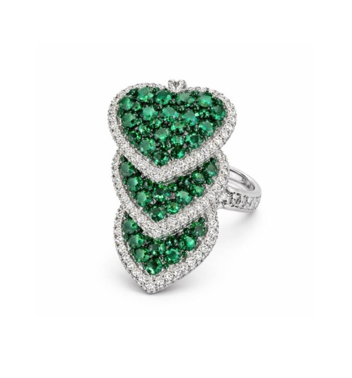 Reversible Triple Heart Statement Ring – Emeralds