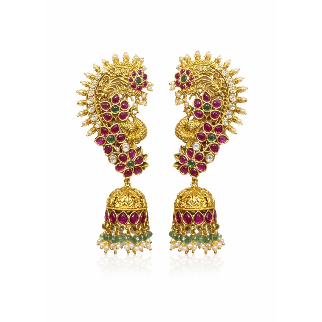 Peacock-inspired earcuff with heavy jhumka