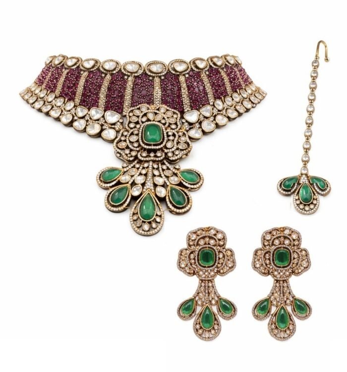 Maharani Ruby Choker Necklace Set with Polki Detailing