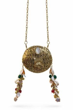 Round Antique Gold Batua Micro Metal Clutch