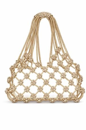 Luxury Rhinestone Beaded Mobile Purse – Champagne Gold