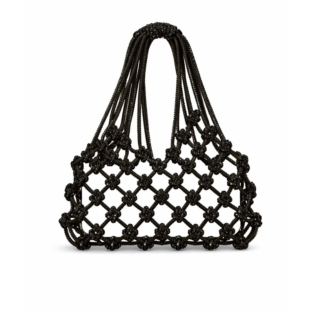 Luxury Rhinestone Beaded Mobile Purse - Black