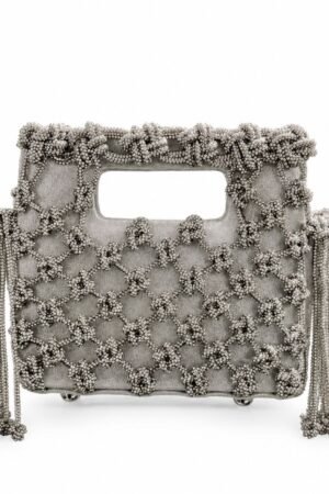Sparkling Side Tassel Rhinestone Bling Bag - Silver