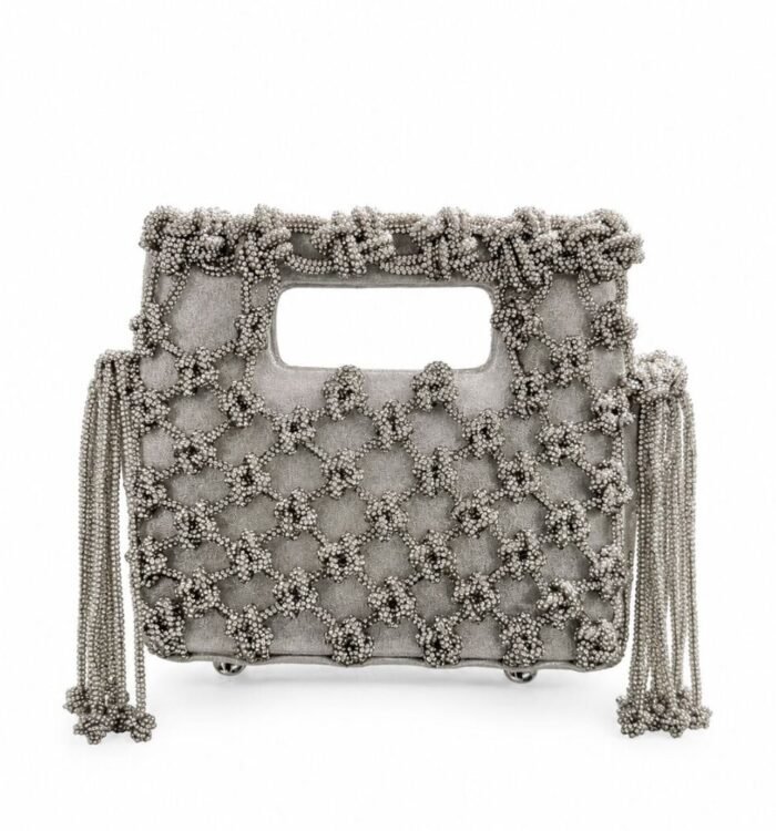Sparkling Side Tassel Rhinestone Bling Bag – Silver