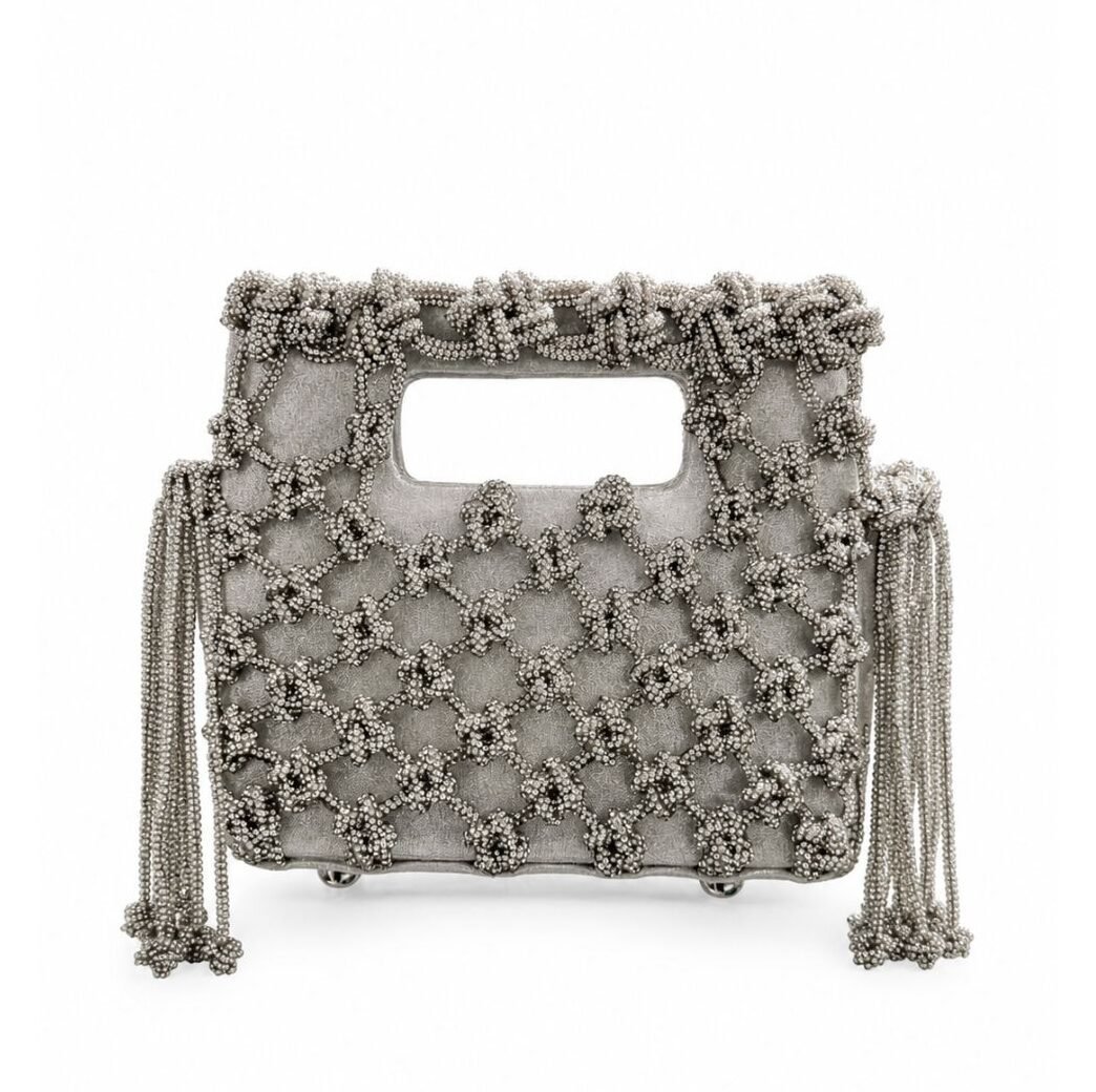 Sparkling Side Tassel Rhinestone Bling Bag - Silver