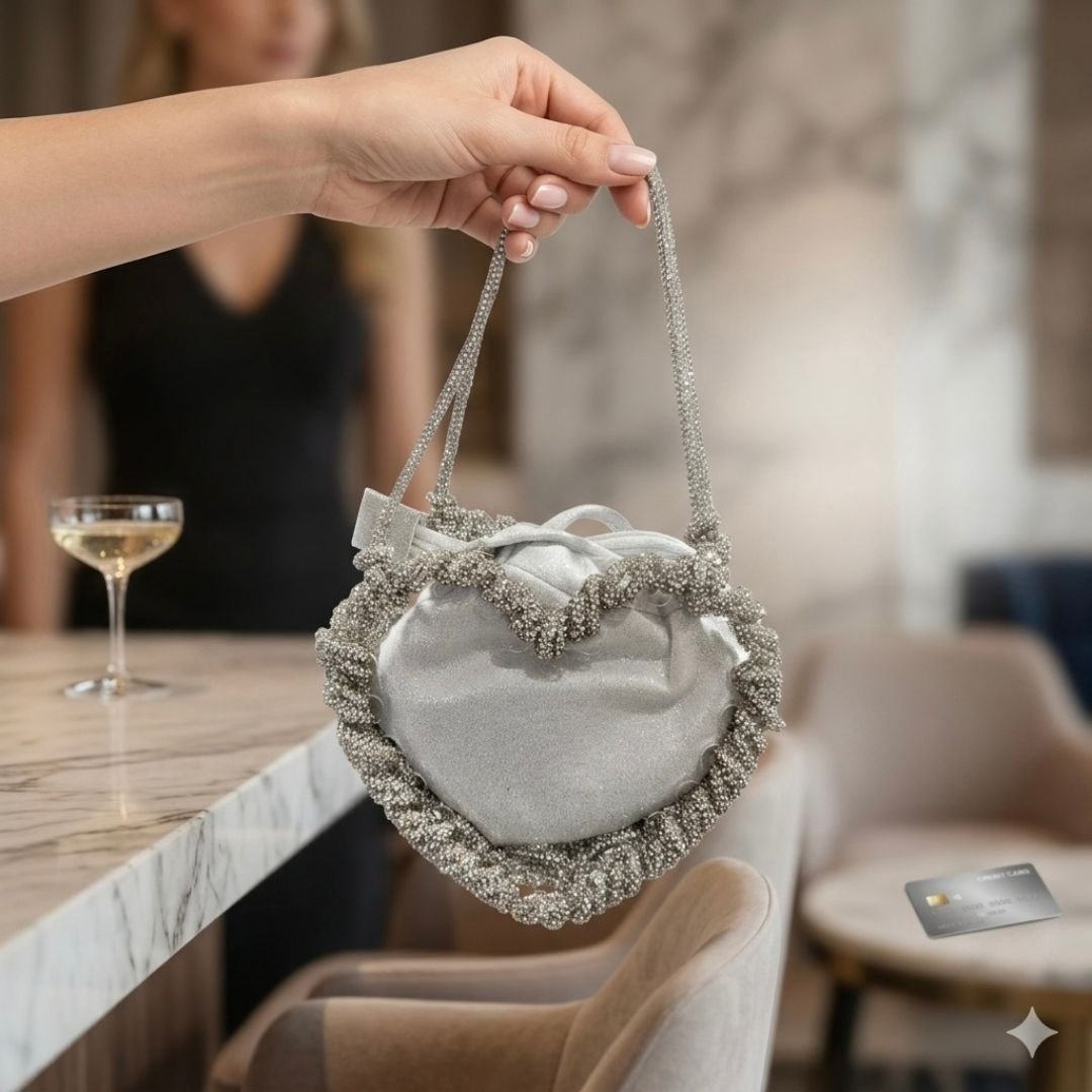 Heart Shaped Rhinestone Micro Clutch Bag - Silver - Image 2