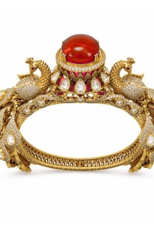 Royal Peacock Empress Kada Bracelet - Fiery Red