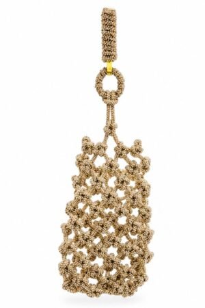 Rhinestone Beaded Mobile Purse with Dress Hook - Golden