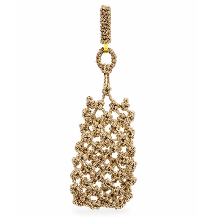Rhinestone Beaded Mobile Purse with Dress Hook – Golden