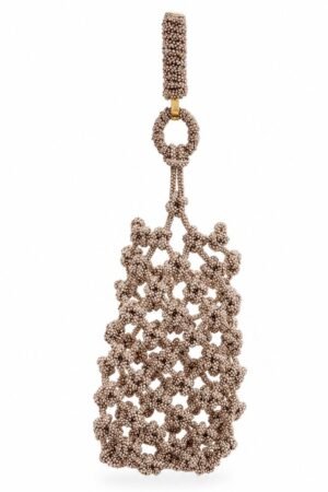Rhinestone Beaded Mobile Purse with Dress Hook - Rose Gold