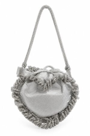 Heart Shaped Rhinestone Micro Clutch Bag - Silver