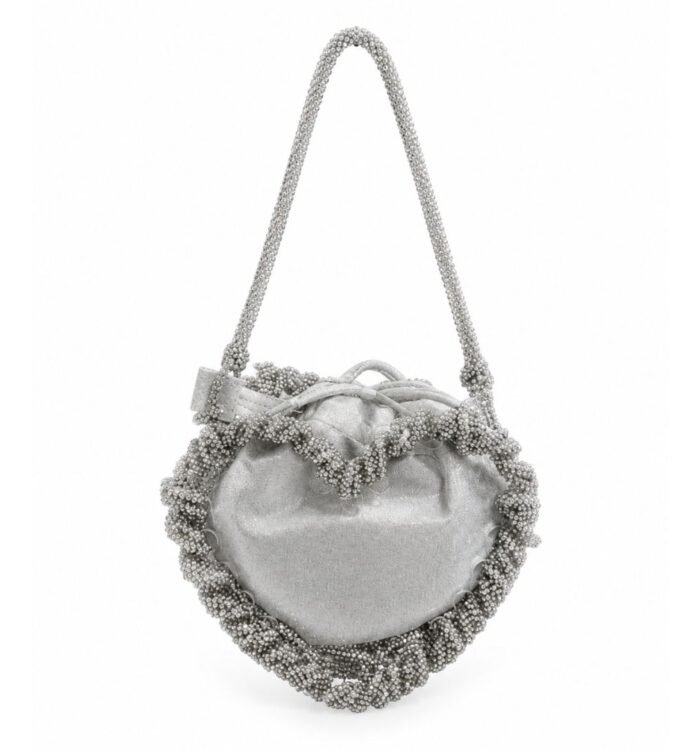 Heart Shaped Rhinestone Micro Clutch Bag – Silver