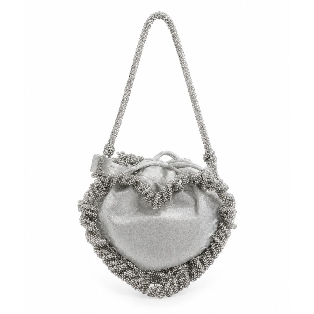 Heart Shaped Rhinestone Micro Clutch Bag - Silver