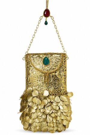 Zareen Metal Mobile Clutch - Golden