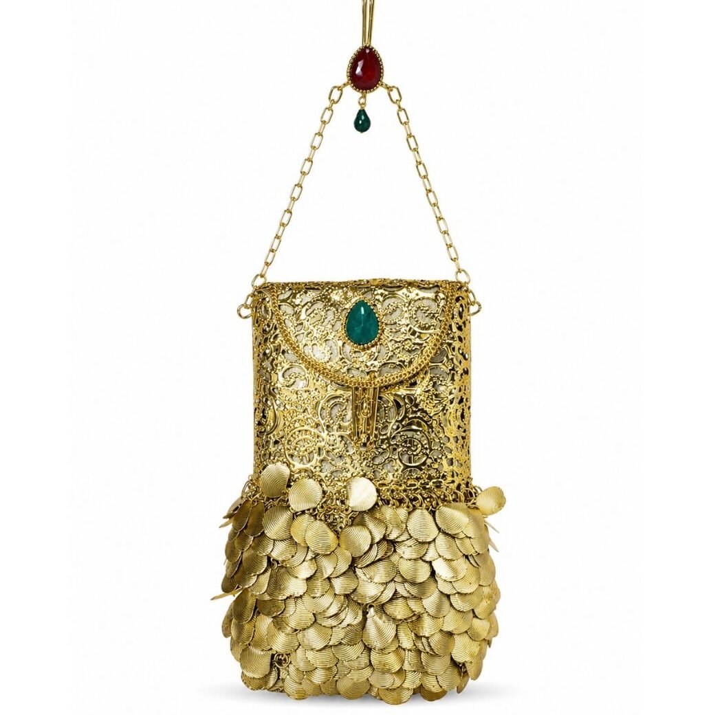 Zareen Metal Mobile Clutch - Golden