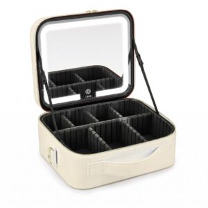 LED Mirror Makeup Organizer Case – Ivory