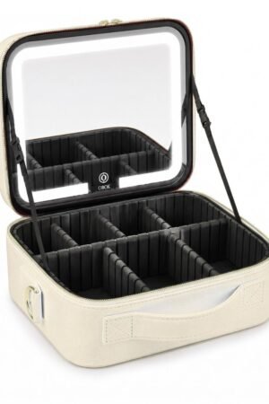 LED Mirror Makeup Organizer Case – Ivory
