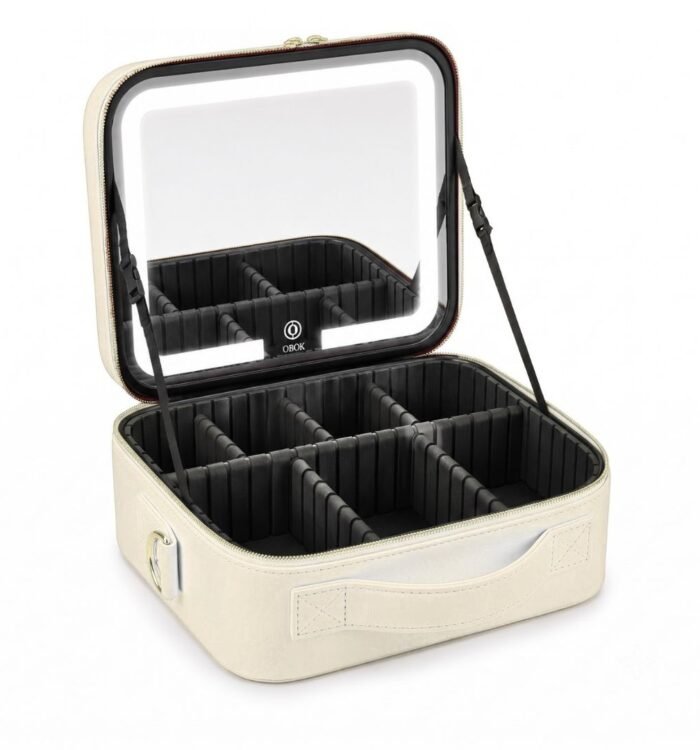 LED Mirror Makeup Organizer Case – Ivory