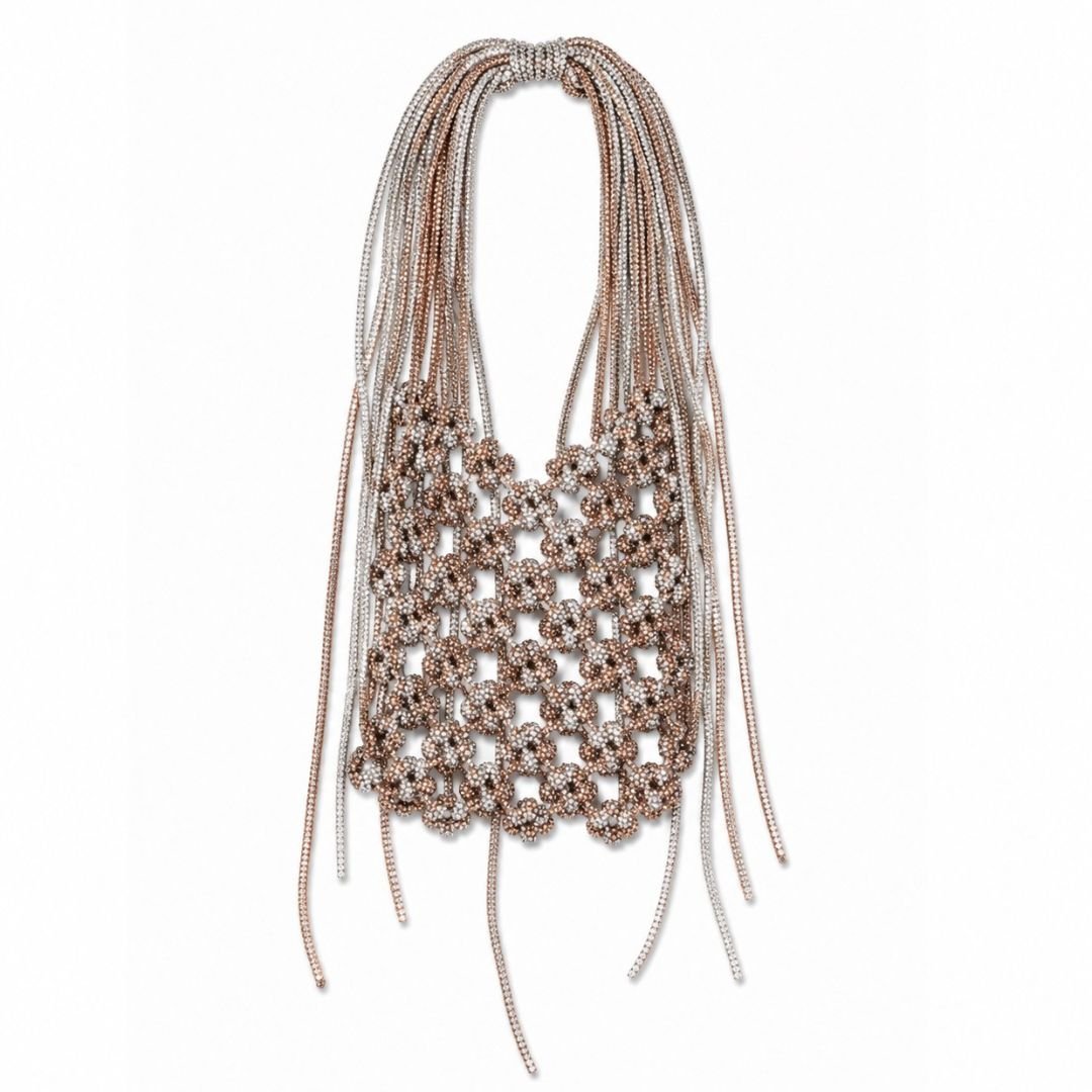 Rhinestone Tassel Mobile Purse - Silver Rosegold