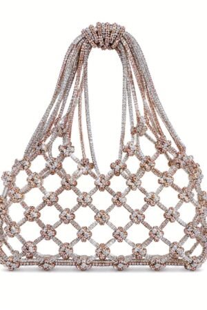 Rhinestone Beaded Bling Mobile Purse - Silver Rosegold