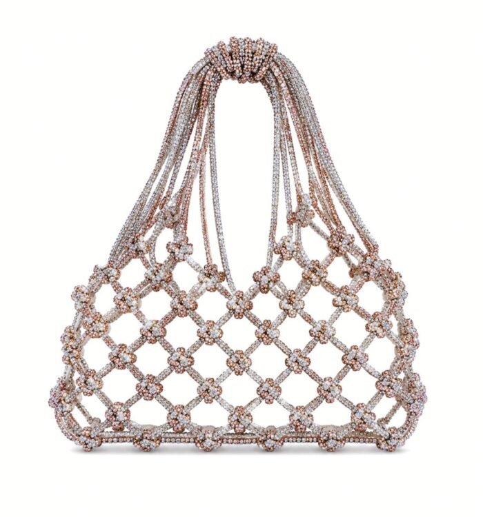 Rhinestone Beaded Bling Mobile Purse – Silver Rosegold