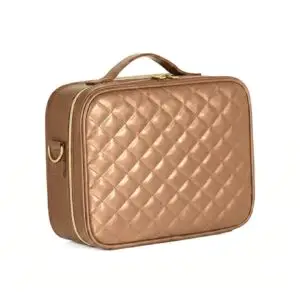 LED Mirror Makeup Organizer Case - Light brown