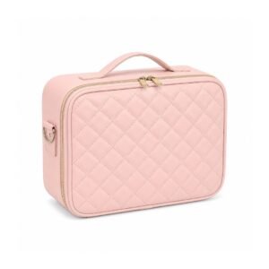 LED Mirror Makeup Organizer Case - Blush Pink